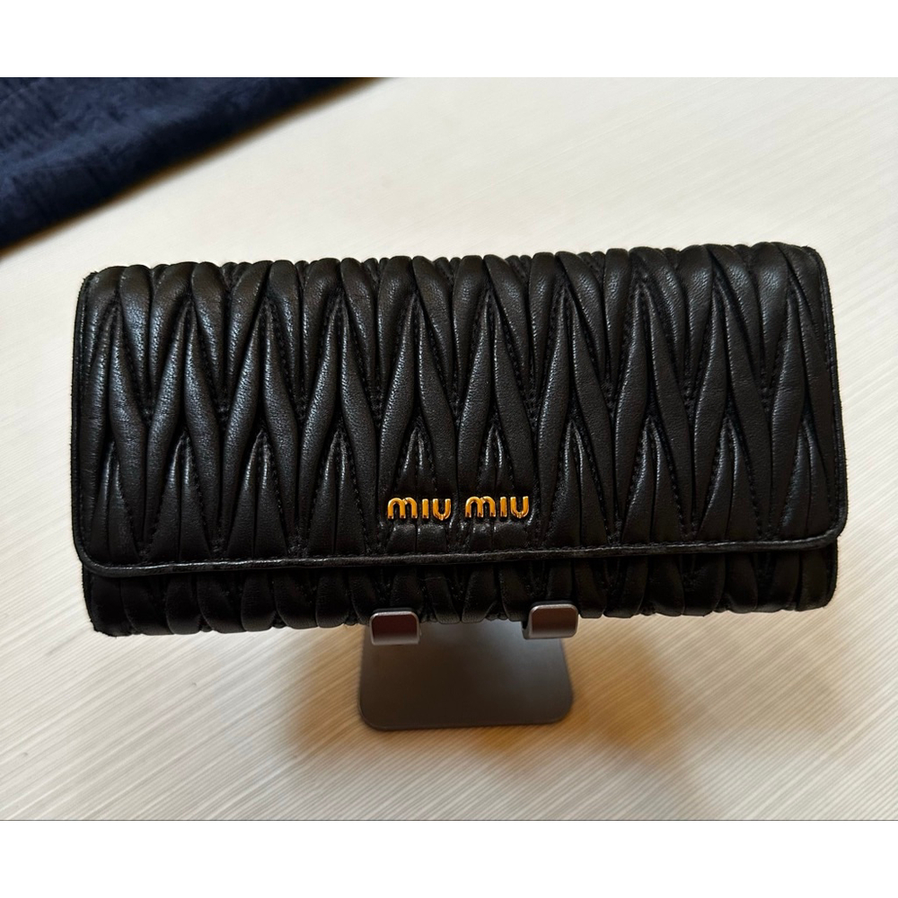 Miu Miu Matelasse Black Leather & Gold Hardware Long Flap Wallet w/ Card Holder - Picture 2 of 16